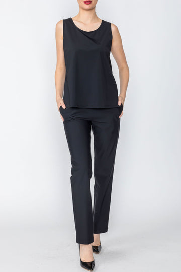 Black Round Neck Sleeveless Top & Straight Leg Pants